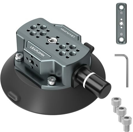Leaplumin Vakuum Saugnapf Kamera Halterung mit NATO-Schiene | Aluminium Autofensterhalterung Kompatibel mit Kugelkopf & Magic Arm | 1/4+3/8 Zoll Gewindelöcher für DSLR/Actioncam