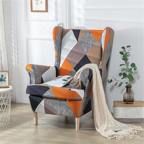 Hixingo 2-Teilig Ohrensessel Überzug, Schlichter Stil Sesselbezüge, Abnehmbar Polyester Ohrensessel Bezug, für Wohnzimmer Schlafzimmer Hotel Sesselschoner (Mehrfarbig)
