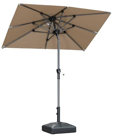PURPLE LEAF Marktschirm 180 × 120 cm Alu mit Kurbel & Knickfunktion Taupe | Aluguss-Griff, 8 stabile Stahlrippen, Farbechtes Polyester,Sonnenschirm Knickfunktion, Robustes Aluminium, Rostfreies Gestell