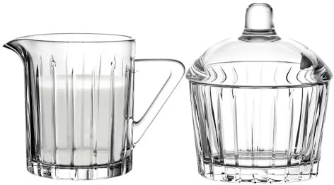 SOLAVIA Clear and Transparent Glass Sugar Bowl Dish and Milk Jug Creamer Set 210ml and 200ml Home Kitchen Breakfast and Dinner Essential Venus