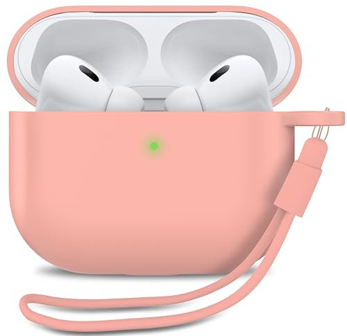 MyGadget Funda de Silicona para AirPods Pro 2a Generación [ 2022 ] - [ Compatible con Qi ] con Pulsera de Silicona - Estuche Protector Suave en Rosa