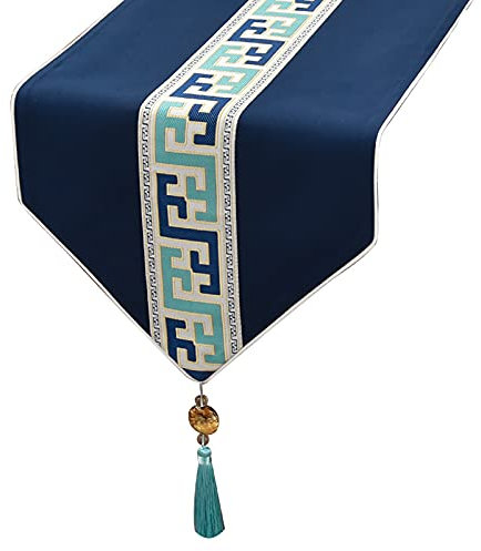 Camino de mesa Camino de Mesa Boho Camino de Mesa de Centro, Camino de Mesa Camino de Mesa Moderno con Borlas Azul Marino, Hermoso Mantel Jacquard con Forro, Tapete de Mesa Antideslizante Resistente a