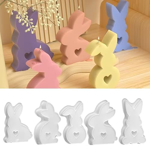 5 Stück Osterhase Silikonform,Silikonform Hasen Ostern,3D Kaninchen Gießform Ostern,Gipsformen zum Gießen Osterhase,Gießformen Silikon Ostern for Gips, Sojawachs Kerzen