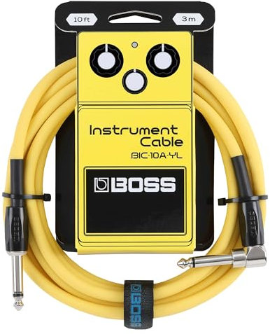 BOSS BIC-10A Series, Instrument Cable, Straight to Right-Angle ¼-Inch Connectors, 10ft./3m Length, Cables for Guitar, Bass & More, Quiet Operation & Durable, Yellow