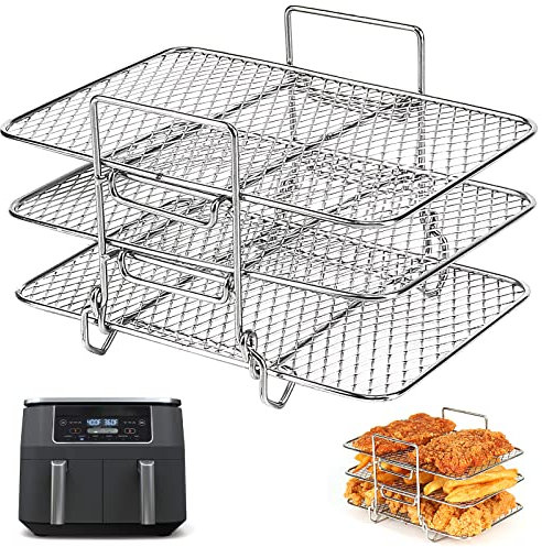 cake collarAir Fryer Racks for Ninja Dual, 2pcs Dehydrator Rack with 4 Skewers, Air Fryer AF300UK AF400UK Accessories, Grilling Rack for Ninja/Salter/Instant/EMtronics Double Drawer Fryer(Item a)