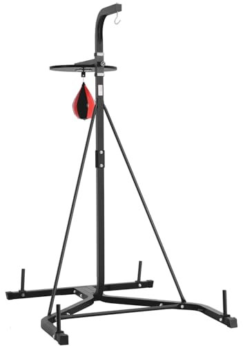 VEVOR Support de Sac de Frappe 2 en 1, Station de Boxe autoportante en Acier Robuste, Support de Sac de Sable et de Sac de Vitesse à Hauteur réglable, Charge 65 kg, pour Fitness Gym Domicile, Noir