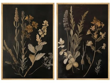 Linilioart Poster mit botanischem Blumenmuster, Vintage-Stil, dunkles botanisches Design, Leinwand, Wandkunst, Blumen, ästhetische Galerie, Raumposter, Drucke, ungerahmt (50 x 70 cm)