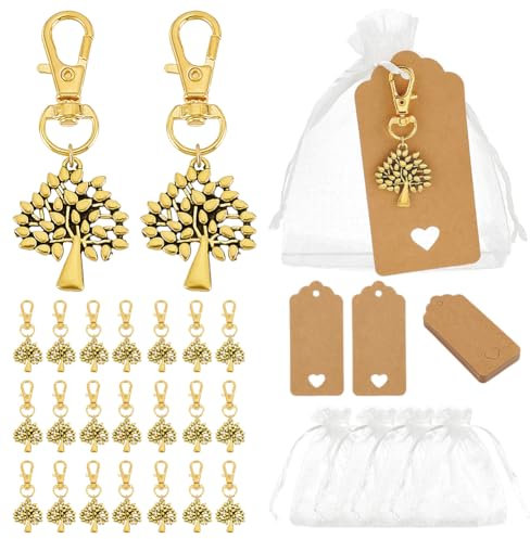 PH PandaHall 24 Set Sacchetti Albero della Vita Bomboniere Matrimonio Portachiavi Albero della Vita Sacchetti Regalo Organza Bomboniere Battesimo Borse Rete Piccoli per Festa Ospite Regalo di Ritorno