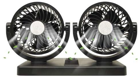 Hogvinnatil Ventilateur à double tête, ventilateurs de voiture qui soufflent d'air froid - Ventilateur portable de voiture à 2 têtes | Vents puissants, accessoires intérieurs à 360 degrés, accessoires