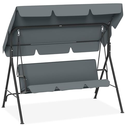 FIVMEN Hollywoodschaukel 3 Sitzer Gartenschaukel mit Verstellbar Dachbezug Schaukelbank Gartenliege Hängebank Hängeschaukel Garten Schaukel bis 200kg Belastbar, 193x110x152cm Anthrazit