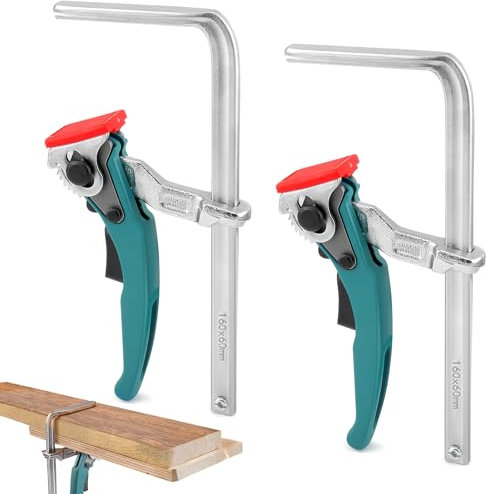 Führungsschiene Hebelzwinge, Ganzstahl Tischzwinge mit Hebelgriff, Schnellspanner Zwinge mit 160mm Kapazität und 60mm Kehlentiefe zum Schleifen, Schneiden, 2 Stück