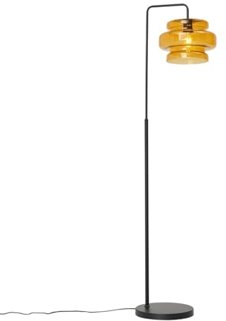 Qazqa Retro Stehleuchte mit Schirm, Stehlampe - Denise - Orange, Rund, max. 15W, Geeignet für LED, 153cm, Ideal als Wohnzimmerlampe