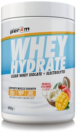 Per4m Whey Hydrate | 23g Whey Isolate & Aquamin Electrolytes | Muscle Growth & Hydration | Clear, Refreshing & Low in Sugar | 30 Serving (900g, Mango Coconut)