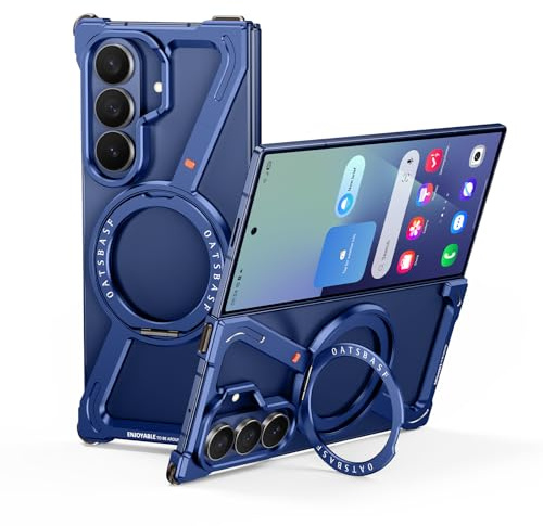 OATSBASF Minimalist Phone Case for Samsung Galaxy Z Fold 7, 360° Rotation Kickstand Aluminum Metal Frameless Design Bumper Z Case, Protective Shock Grade Shell (Blue)