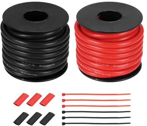 sourcing map 2pcs 8 AWG Silicone Electrical Wire Spool, 8 Gauge 4.6m/15ft Tinned Copper Electrical Wires with Heat Shrink Tubing & Cable Ties for Automotive, RV Inverter - Red & Black