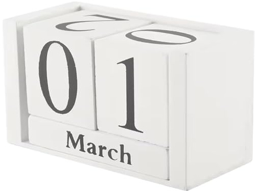 Holzkalender,Tisch Dauerkalender aus Holz,Countdown Würfel,Kalender Würfel Block,holz Tischkalender,Kalender holz für Wohnzimmer,Schlafzimmer,Schreibtisch,Café,Weiß
