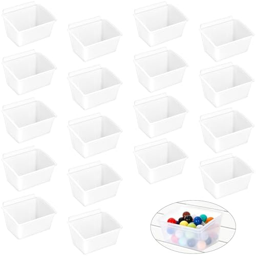 XJGQZ 18 Pack Transparent Slatwall Bins, Clear Plastic Wall Storage Baskets | Heavy-Duty PP Plastic Construction; Quick-Release Slatwall Mounting System; Ideal for Garages, Workshops & Kitchens