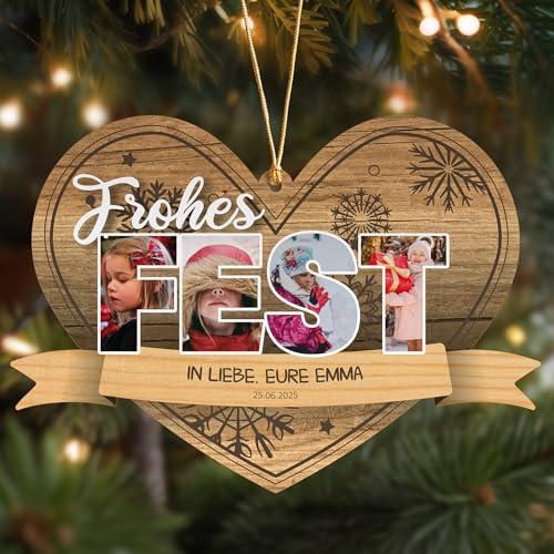Frohes Fest Weihnachtsbaumschmuck - Familie Geschenk personalisiert personalisierte Weihnachtskugeln, Geschenk für eine ganze Familie Christbaumschmuck, Familienbild personalisiert Weihnachtsdeko