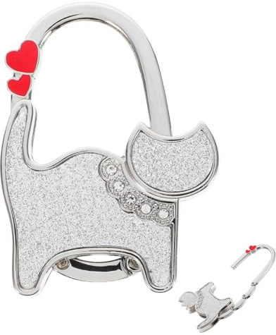 YIPFEN Gancio Pieghevole per Borsa da Tavolo in Metallo, Forma di Gatto, Portaborse per Donna, Bianco