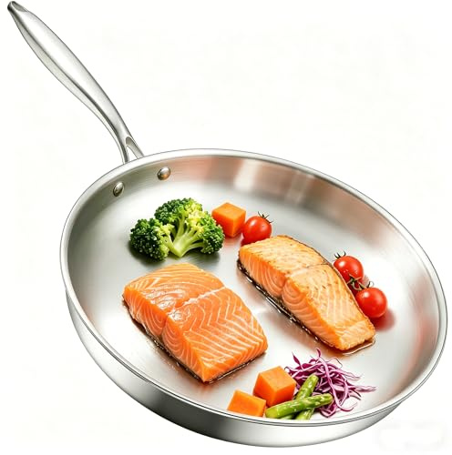 ORFCP 5-Ply Stainless Steel Frying Pan 28cm, 18/10 Stainless Steel Pan Induction, Non Toxic Frying pan, Fast & Even Heat, Gas Stoves, Induction, Oven Up to 370℃