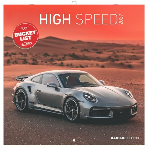 High Speed 2027: Wandkalender 30x30 cm (aufgeklappt 30x60 cm) mit Notizkalendarium, 12 Luxusauto-Motiven und Bucket-List