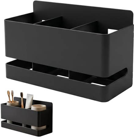 MIPIACE DREI Raster Zahnbürstenhalter aus Aluminium Schwarz Ohne Bohren Zahnbürstenhalter zur Wandmontage im Badezimmer Toothbrush Holder Aufbewahrungsregal für Wohnzimmer Küche Badaccessoires