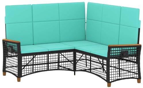 vidaXL Garten Liegesofa Set Schwarz und Türkis 164 x 164 x 112 cm, Garten und Terrasse, modernes Outdoor-Sofa-Set, wetterfester Recliner, entspannende Couch für die Lounge
