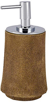 WENKO Seifenspender Jute - Flüssigseifen-Spender, Spülmittel-Spender Fassungsvermögen: 0.22 l, Polyresin, 9 x 16.5 x 8 cm, Braun