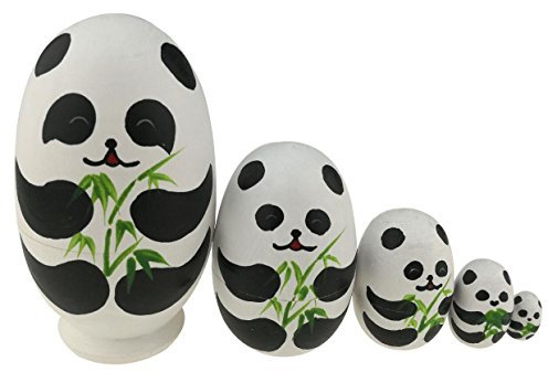 Set von 5 Tierthema Eiform Stapeln Spielzeug Russischen Puppe Handgefertigt Spielzeug aus Holz Osterei für Kinder Kinderzimmer Decor (Panda)