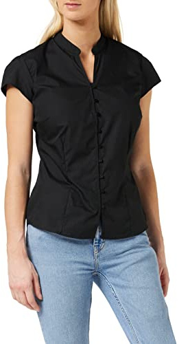 Kustom Kit Women's Mandarin Collar Cap Sleeve By Kustom Kit Blouse, Black, 3XL UK
