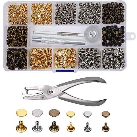 ISIYINER Leder Nieten 240 Set Doppelkappe Rivet in 2 Größen Tubular Metall Ohrstecker Hohlnieten mit 3 Fixierwerkzeug Papier Lochzange Aufbewahrungsbox für DIY Handwerk Reperatur Dekoration 3 Farben