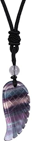 TUMBEELLUWA Dainty Rainbow Fluorite Angel Wings Necklace for Women Men
