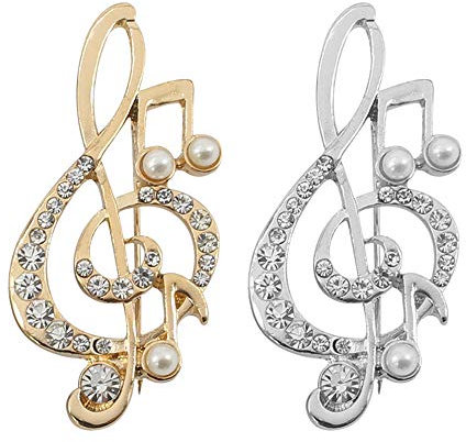 MingJun 2 Stück Musiknoten-Brosche Pins Strass Brosche für Frauen Mädchen