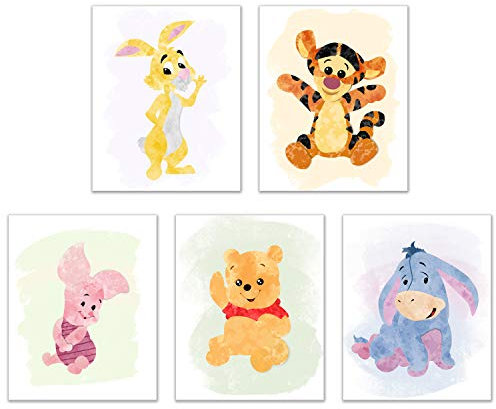 Winnie Puuh Aquarell-Kunstdrucke für Kinderzimmer, 5 Fotos, 20,3 x 25,4 cm, Ferkel, Tigger, I-Aah, Kaninchen, Kinder-Wanddekoration