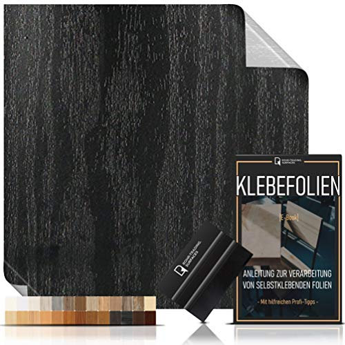 [15,44€/m²] Klebefolie in Holz-Optik - WUNSCHMAß inkl. Rakel & E-Book I Selbstklebende Holz Folie für Möbel & Küche - hitzebeständig & abwaschbar I Möbelfolie Holzdekor (BLACKWOOD, LAUFMETER x 90cm)