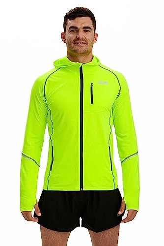 Time To Run Hommes Thermique Courir Capuche Veste Pour Hiver Avec Trois Poches de M Vert Citron