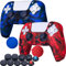 9CDeer 2 Pieces of Silicone Transfer Print Protective Cover Skin + 10 Thumb Grips for Playstation 5 / PS5 Controller paint Red & Blue