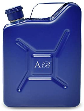 Personalised Engraved Blue Jerry Can Hip Flask with Initials, Personalise with Any Initials for Anyone