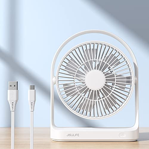 JISULIFE Mini Desk Fan with 4 Speeds, USB Portable Desktop Fan with Unique Design for Home, Office, Bedroom - Ultra Quiet, Strong Wind, 330° Rotate - Classic White