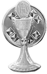 Silver Tone First Holy Communion Lapel Pin, Catholic Keepsake Chalice Shaped Brooch, Religious Gifts for Girls and Boys