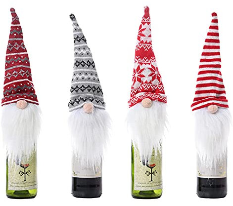 4 Pcs Christmas Gnomes Wine Bottle Cover - Santa Claus Bottle Bags Reusable Gift Bags for Christmas Party Supplies