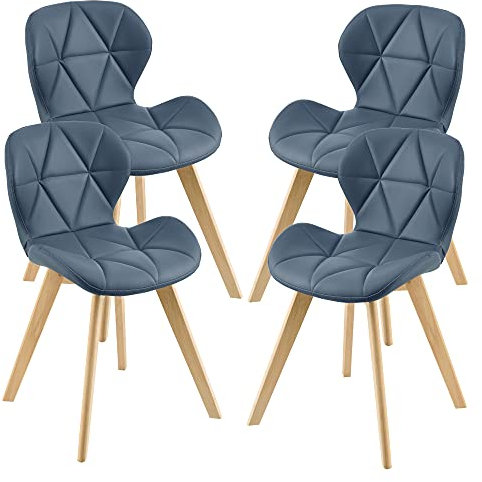[en.casa] Esszimmerstuhl Älmhult 4-er Set 78x47x52 cm Kunstleder Buche Stühle Wohnzimmerstuhl Küchenstuhl Blau