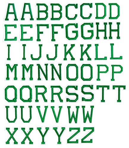 J.CARP 52 x grüne Alphabet-Patches zum Aufbügeln oder Aufnähen für Kleidung, Hüte, Schuhe, Rucksäcke, Handtaschen, Jeans, Jacken usw.