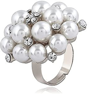 Großer CZ-Perlen-Statement-Ehering für Frauen Mädchen Vintage-CZ-Kristall Kunstperlen Kugel Blume verstellbar Offenes Band Wrap Geburtstag Cocktail Party Ring Schmuck Geschenk