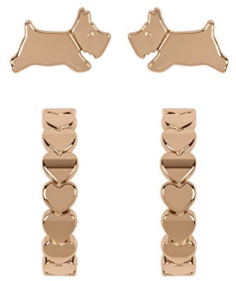 RADLEY Ladies 18ct Rose Gold Plated Heart Huggie Leaping Dog Twin Pack Earrings RYJ1214S