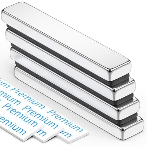 FINDMAG Super Strong Neodymium Magnets Bar, 4 Pack 60 x 10 x 5 mm Bar Magnets, Magnetic Strips with Double-Sided Adhesive, Strong Magnet for Whiteboard, Fridge, Tools, Garage, Kitchen, Wall, Door,DIY