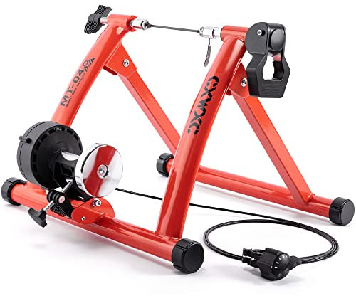 CXWXC Fahrrad Rollentrainer, Klappbar Stahl Bike Trainer mit Schnellspanner Vorderradunterlage Radtrainer für 26-29 Zoll Fahrradtraining Fahrradfahren Zuhause Indoor (26-29, Rot)