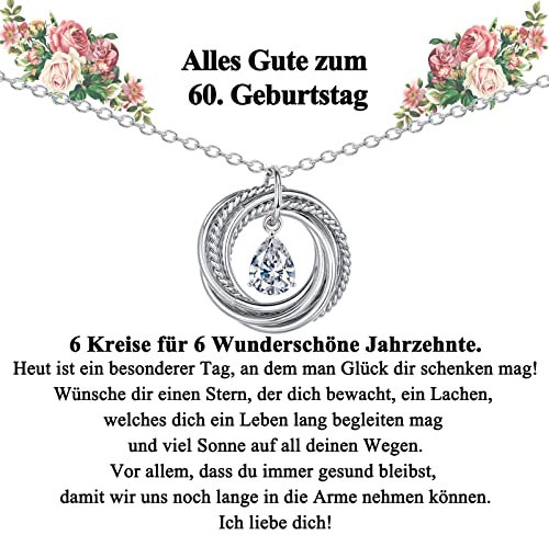 CERSLIMO 60 Geburtstagsgeschenk für Frauen/Mama/Oma, Silberkette Damen 925 Sterling Silber Kette Kreis Zirkonia Anhänger Halskette 60.Geburtstag Geschenke Schmuck Muttertagsgeschenke