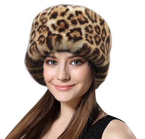 Lifup Damen Kunstpelz Hut Cossack Russische Mütze Kosakenmütze für Reisen, Skifahren, Wandern Leopard 3