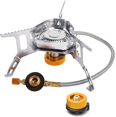 Rechaud Camping, Darryy 3500W Réchaud Gaz Camping, 240g Brûleur Camping Pliable, Comprend un Convertisseur, Puissance de Feu Elevée et Chauffage Rapide, Chauffage Rapide